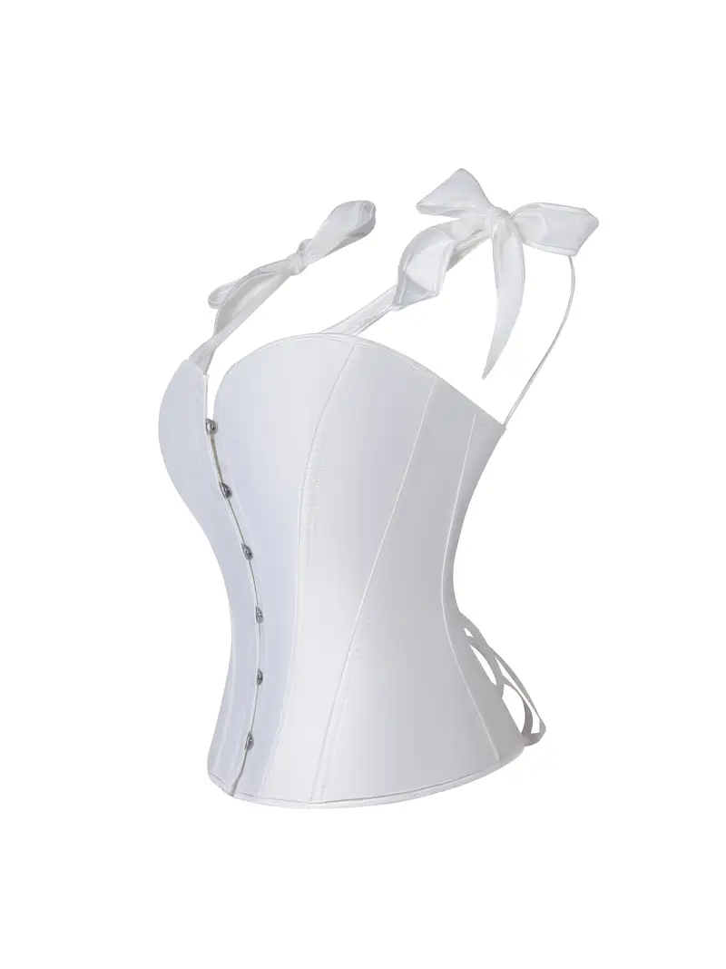 biały elastyczny gorset obrócony bokiem na białym tle
