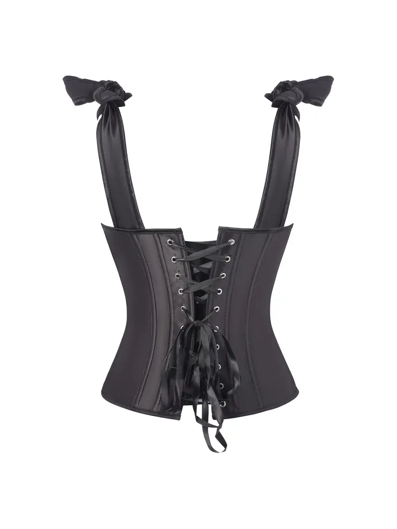 czarny elastyczny gorset obrócony tyłem na białym tle