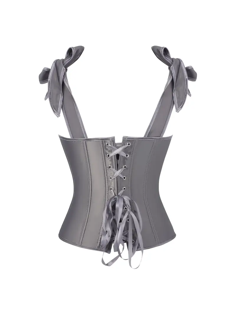 szary elastyczny gorset obrócony tyłem na białym tle
