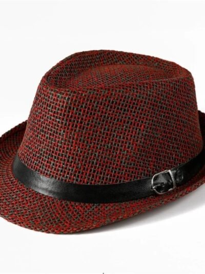 kapelusz męski panama z czarnym paskiem ozdobnym na białym tle