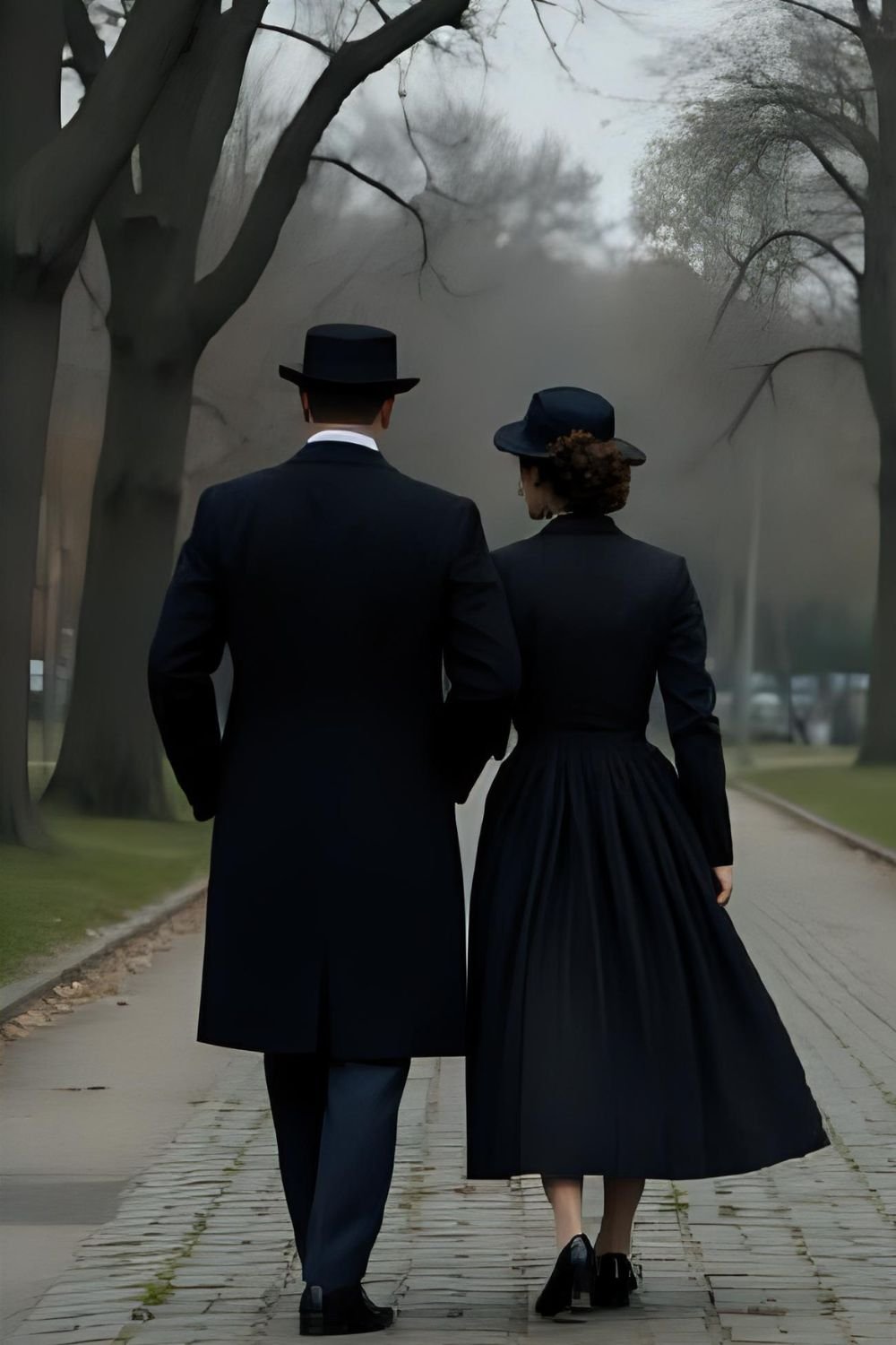 kobieta i mężczyzna noszący czarne ubrania vintage w parku