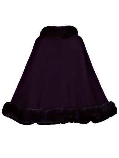 ciemnofioletowa elegancka peleryna damska obrócona tyłem na białym tle